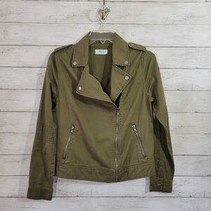 Boutique Brand 100% Cotton Military Green Moto Cropped Blazer Jacket Size Small